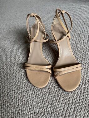 Stuart Weitzman Nude/Tan Strappy Ankle-Wrap Stiletto Sandals